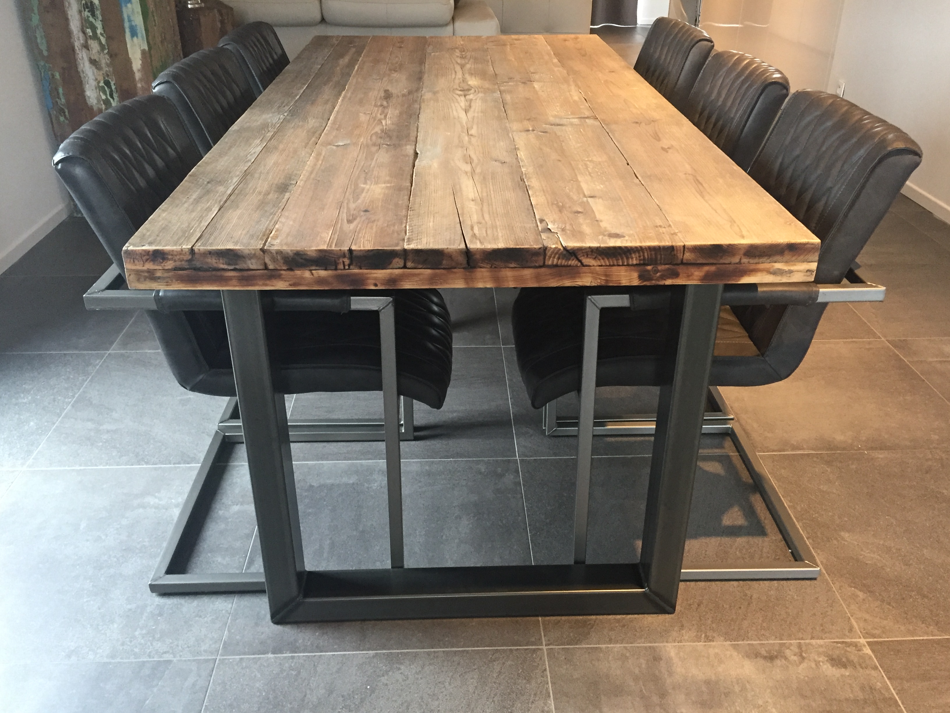 eettafel steigerhout met ijzer poten